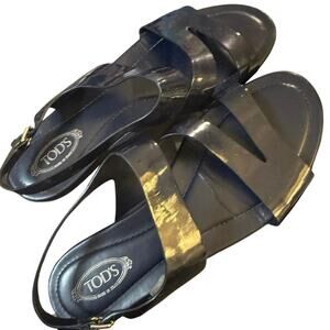 Tod’s Black Patent Leather Strappy Sandals Slingback Size 37.5 Italy ( 7-7.5)